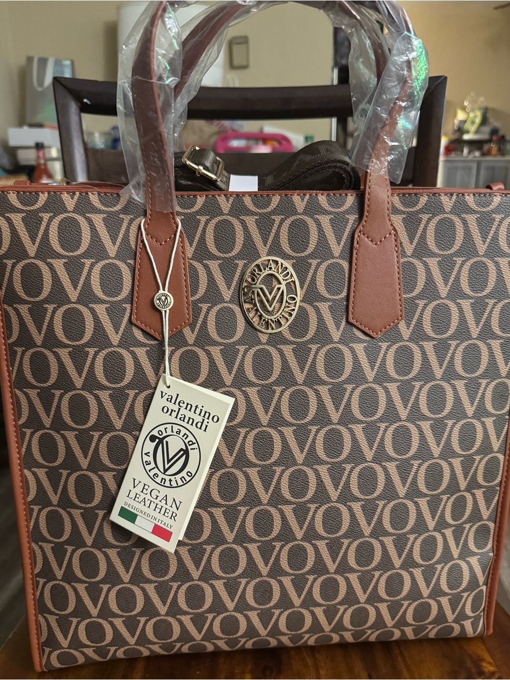 Valentino Orlandi Brown and Tan VO Monogram Tote
